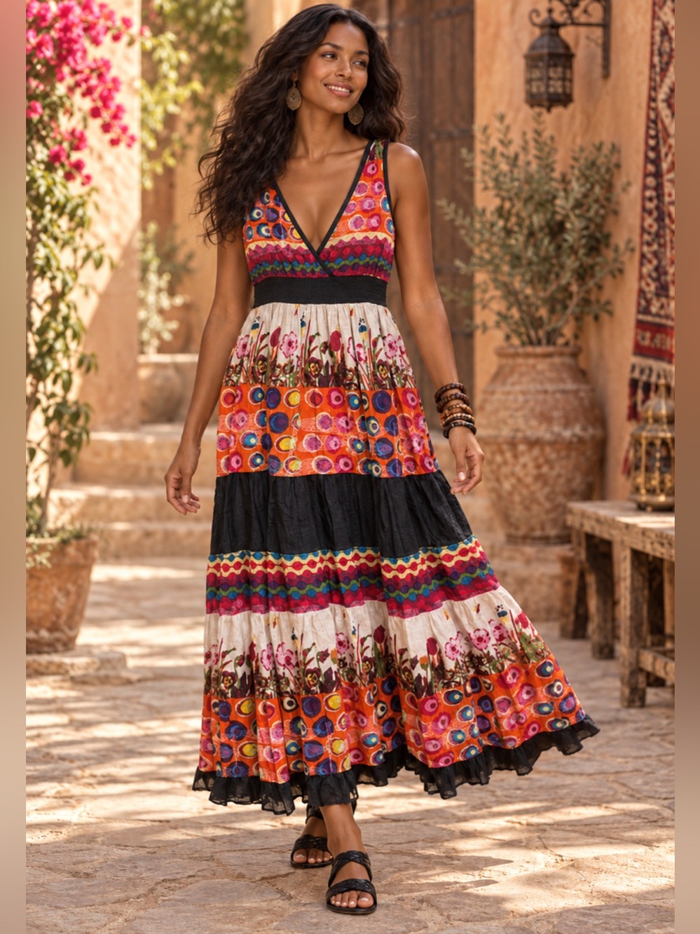 MAGIC Multicolor Sleeveless Boho Cotton Maxi Dress Size Medium